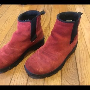 Red, suede, Lands End, ankle boots